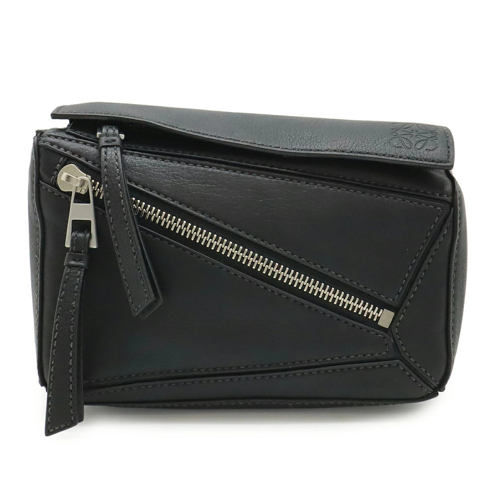 Loewe Puzzle Bum Bag Body Shoulder Waist Leather Black